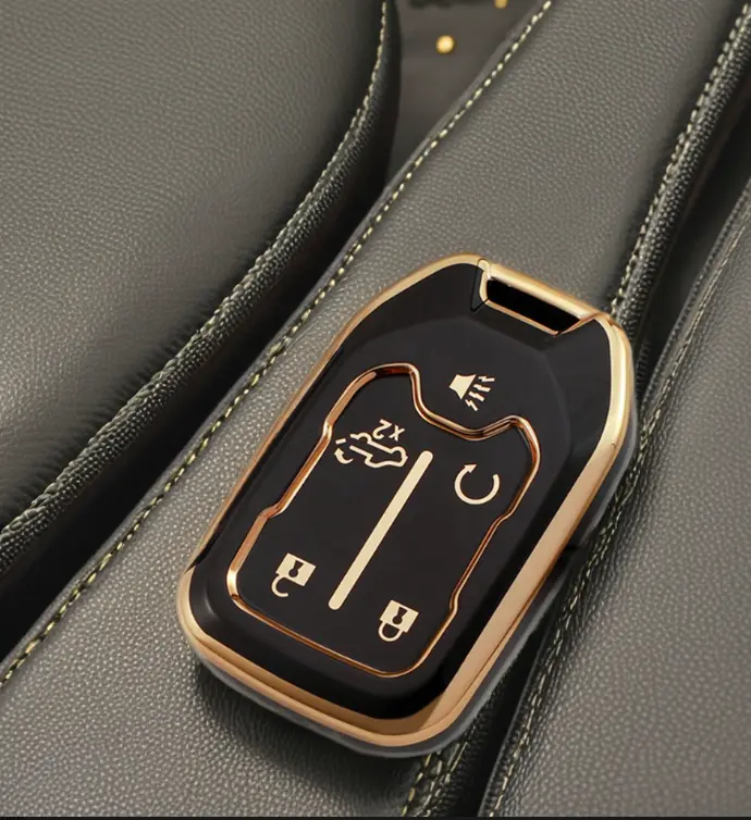 CarVogue TPU Plastic Key Fob Shell Cover for GM Cars, Thin Soft 360° Protect Case Compatible with GMC Chevy Acadia Sierra Terrain Silverado 1500 2500HD 3500HD (5 Button)
