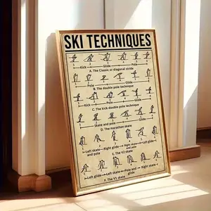 Ski Techniques Vintage Poster, Educational Winter Sports Wall Art Chart with Classic Ski Movements Guide, Retro Training Decor for Ski Lovers, Gym or Cabin Display