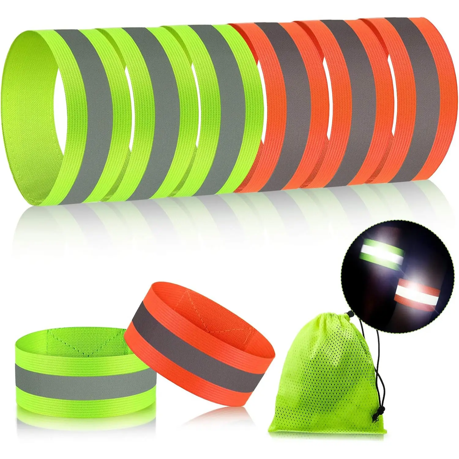 Reflective Bands for Running Adjustable Neon Arm Wrist Ankle Straps for Cycling Walking Outdoor Activities