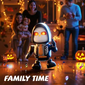 Kids Halloween Robot Pumpkin Toy with Music and Dance, Prank Toy for Boys and Girls, Skull Robot, Uses 3 AAA Batteries, Unisex