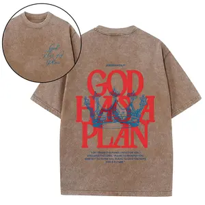 Vintage Washed "God Has A Plan Crown" Graphic Tee - Faith-Based Streetwear Retro "God Has A Plan Crown Scripture" Print Oversized T-Shirt - Christian Statement Tee