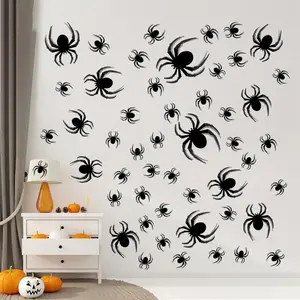 Encavy 60 Pcs Halloween Decor Indoor 3D Spider Web Stickers for DIY Party Supplies Spooky Home Wall Window Decals Flexible Plastic Decorative Ornaments