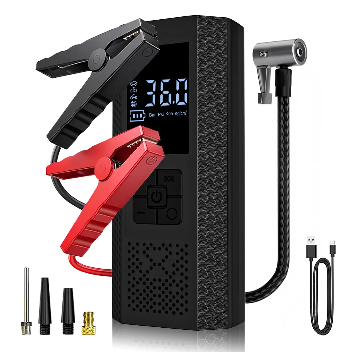 Portable Car Jump Starter with Air Compressor, Car Battery Booster, Tire Inflator Pump, USB Power Bank, LED Flashlight for SUV Truck Motorcycle,FathersDayGift