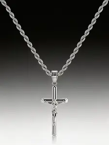 Stainless Steel with 3mm 22 Inch Cross Necklace for Men Women Crucifix Cross Pendant  Stainless Steel Rope Chain Waterproof Fade-resistant