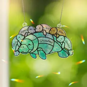 Personalized Blue Acrylic Manatee Suncatcher: Custom Grandma Window Hanging