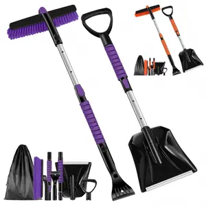 Odoland Ice Scraper with Snow Brush and Snow Shovel, 35" Extendable Snow Remover with Foam Grip, 360° Pivoting Brush Head for Car Windshield, Emergency Snow Scraper for SUV Truck Vehicle, Orange