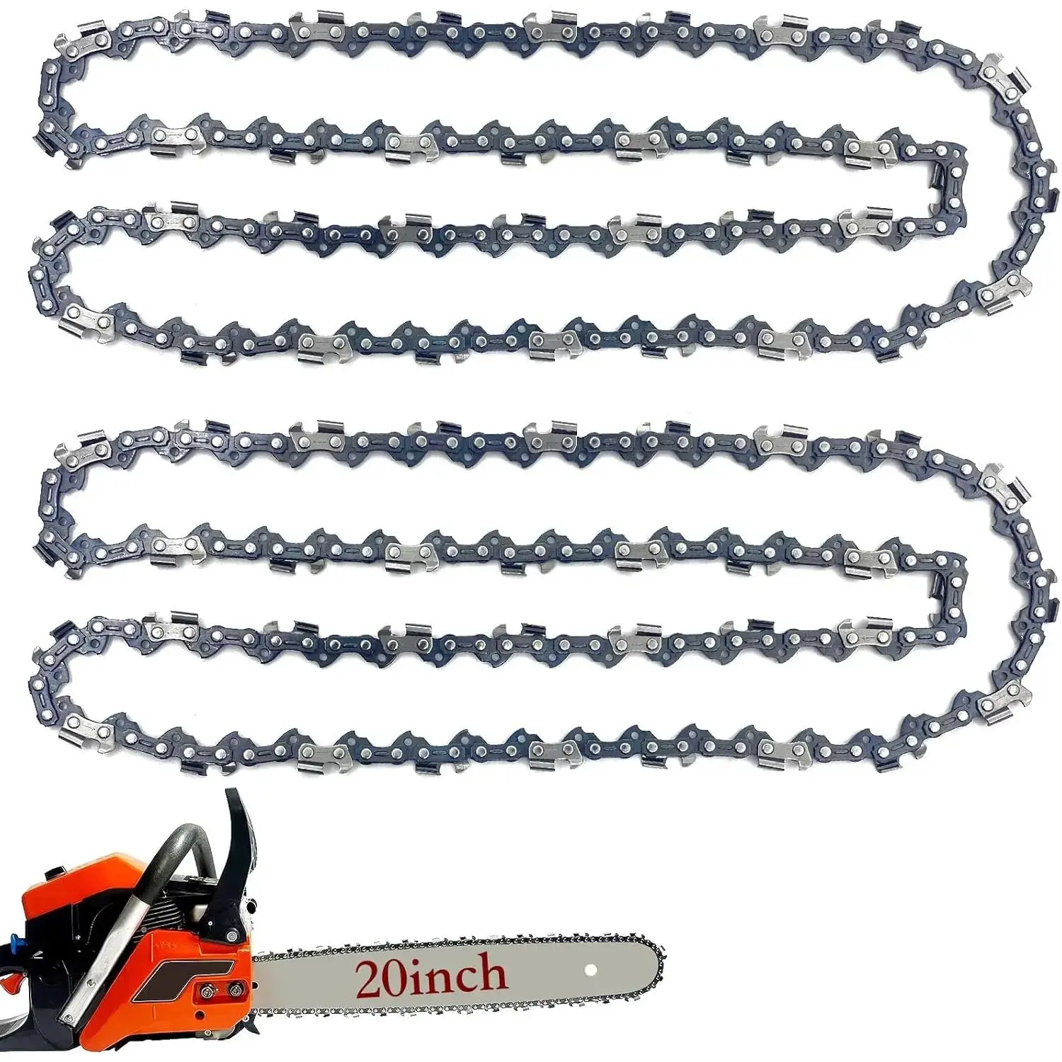 Upgraded 2 Packs 20 Inch Chainsaw Chain 72 Drive Links .050" Gauge 3/8" Pitch, Replacement 20-inch Chain Saw Chains Fit for Husqvarna 455 Rancher Chain Stihl Makita Chainsaw and More