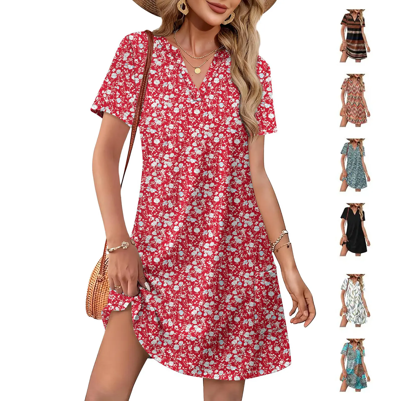 Summer Dress Dresses for Women 2026 Casual Summer V Neck Wedding Guest Dress Short Sleeve Fashion Beach Vacation Clothes