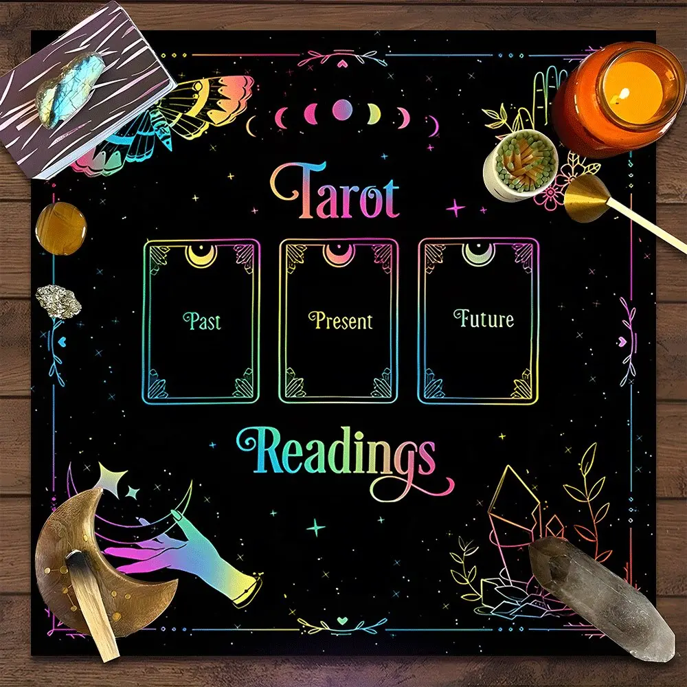 Colorful Tarot Spread Design Square Tarot Tablecloth, Portable Tablecloth, home decor Altar Cloth Multiple Sizes Polyester Fabric, Easy to Clean Decorative Divination Cloth for Tarot Readings, Spreads & Rituals Gift for family and friends