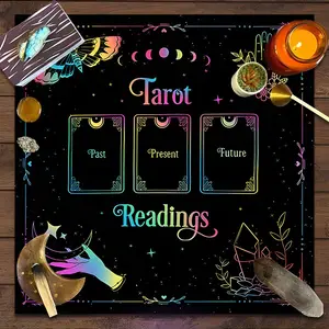 Colorful Tarot Spread Design Square Tarot Tablecloth, Magic home decor Altar Cloth Multiple Sizes Polyester Fabric, Easy to Clean and Maintain Decorative Divination Cloth for Tarot Readings, Spreads & Rituals Gift for family and friends