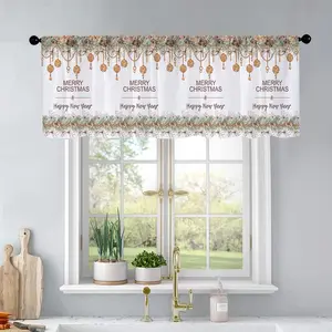 1pc Christmas and New Year printed kitchen curtains Fir branches, grass, cones, balls, chain curtains valance window treatment living room bedroom home decor 54 x 18 inch
