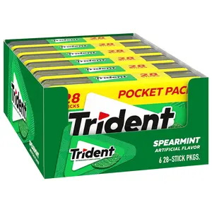 Trident Spearmint Sugar Free Gum, 6 Pocket Packs of 28 Pieces (168 Total Pieces) Snack