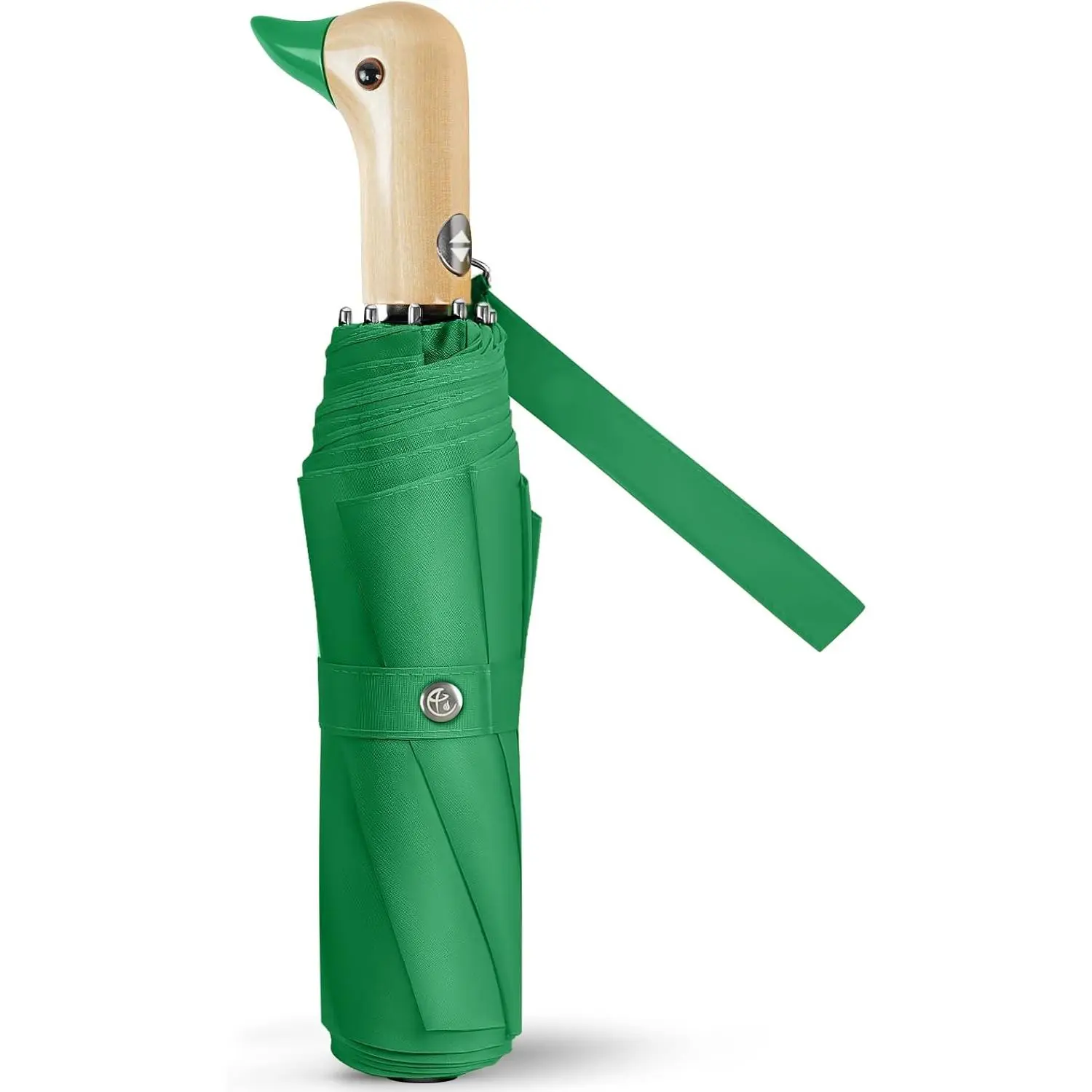 Women's Cute Duck Auto-Open 1-Button Umbrella - Comfortable, Lightweight, Durable, Windproof, Compact Pocket-Size Collapsible Rain/Sun Umbrella with Synthetic Yellow Wooden Handle, One-Button