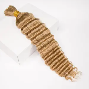YWIGS #27 Deep Wave Bulk Human Hair for Braiding No Wefted Natural Color 100g Per Bundle