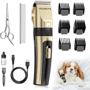 Low Noise Rechargeable Cordless Electric Dog Grooming Clippers with Adjustable Comb for Dogs Cats Pets Gold