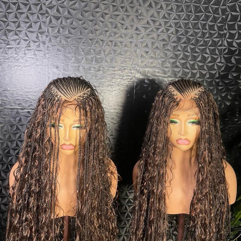 24 inches V flip cornrow  braids with boho (full lace) in brown