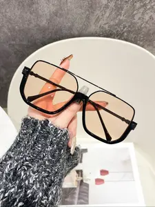 Women's Large Frame Fashion Sunglasses Uv400 Protection, Stylish Dual Bridge Design for Beach Outdoor Travel, Trendy Accessory