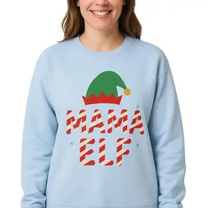 Mama Elf Festive Holiday Sweater – Funny Vibes  Design Soft Warm Cozy Unisex Long Sleeve Crew Neck Medium Length for Autumn Winter Parties