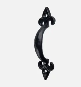 Small Tiny Cast Iron Fleur De Lis Cabinet Door Handle Drawer Pull Black 4 inch