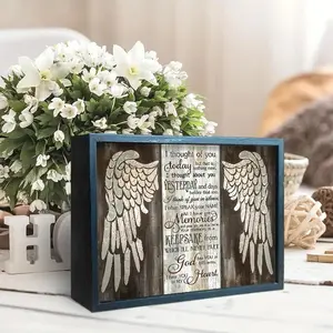 Wooden Box Sign, Rustic Wooden Frame Sign with Inspirational Quote & Wings, Desktop Frame, Picture Frame Ornament, Home Decor, Vintage Plaque Decor