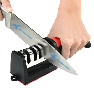 Home Four-stage Knife Sharpener, Can Help Repair, Restore, Polish Blades, Best Kitchen Knife Sharpener Whetstone, Small and Easy To Store, Stable Non-slip Base, Soft Grip Rubber Handle Suitable for Fruit Knives and Steel Knives, Scissors, Kitchenware