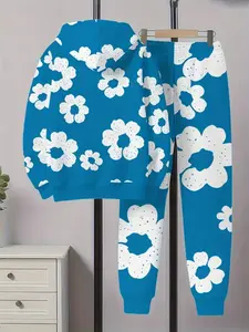 Boys' Geometric Pattern Fitted Casual Set, Sweatshirts, Sweatpants, Perfect for Outdoor Activities, All-Season Wear, Stylish & Comfortable Design