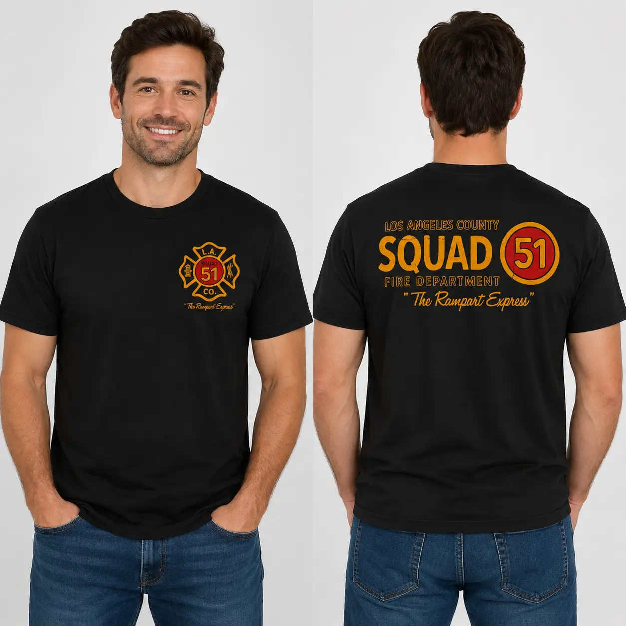 Squad 51 Firefighter T Shirt, Fire Department Graphic Tee, Vintage Firefighter Unisex Tee, Unisex Cotton Tee, Gift Idea Fan Men Top
