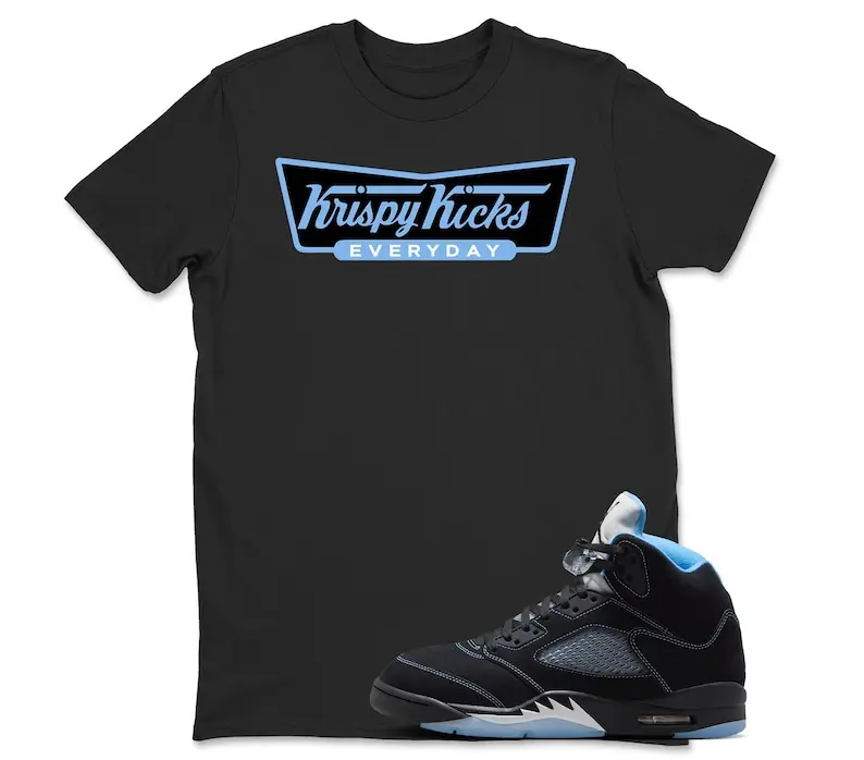 AJ5 Black Uni Blue Matching T Shirt, KRISPY KICKS! Graphic Shirt, 90s Hip Hop Tee, Gift For Women and Man, Unisex T-Shirt, Sneaker Head Gift