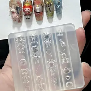 Dark Style Silicone Nail Mold, Creepy Clown Fairy Tale Doll Rabbit Skull Design, DIY Decorative Art Nail Template, Nail Art Tool, Diy Nails, 1 Piece