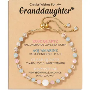 Moonstone Trendy Bracelet Gift for Daughter Granddaughter Niece -Birthday Christmas Gift- 100% Natural Stone Adjustable Bracelet with Inspirational Card & Gift Pouch