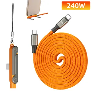 【DealsForYouDays】1.5m Orange Braided 240W Detachable Bracket Data Cable with Type-C Port Fast Charging (C to C Port)