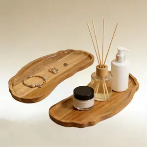 Vintage Cloud Edge Wooden Tray, Irregular Shape Organizer for Jewelry, Cosmetics, Storage, Home Decor, Stylish Serving Dish