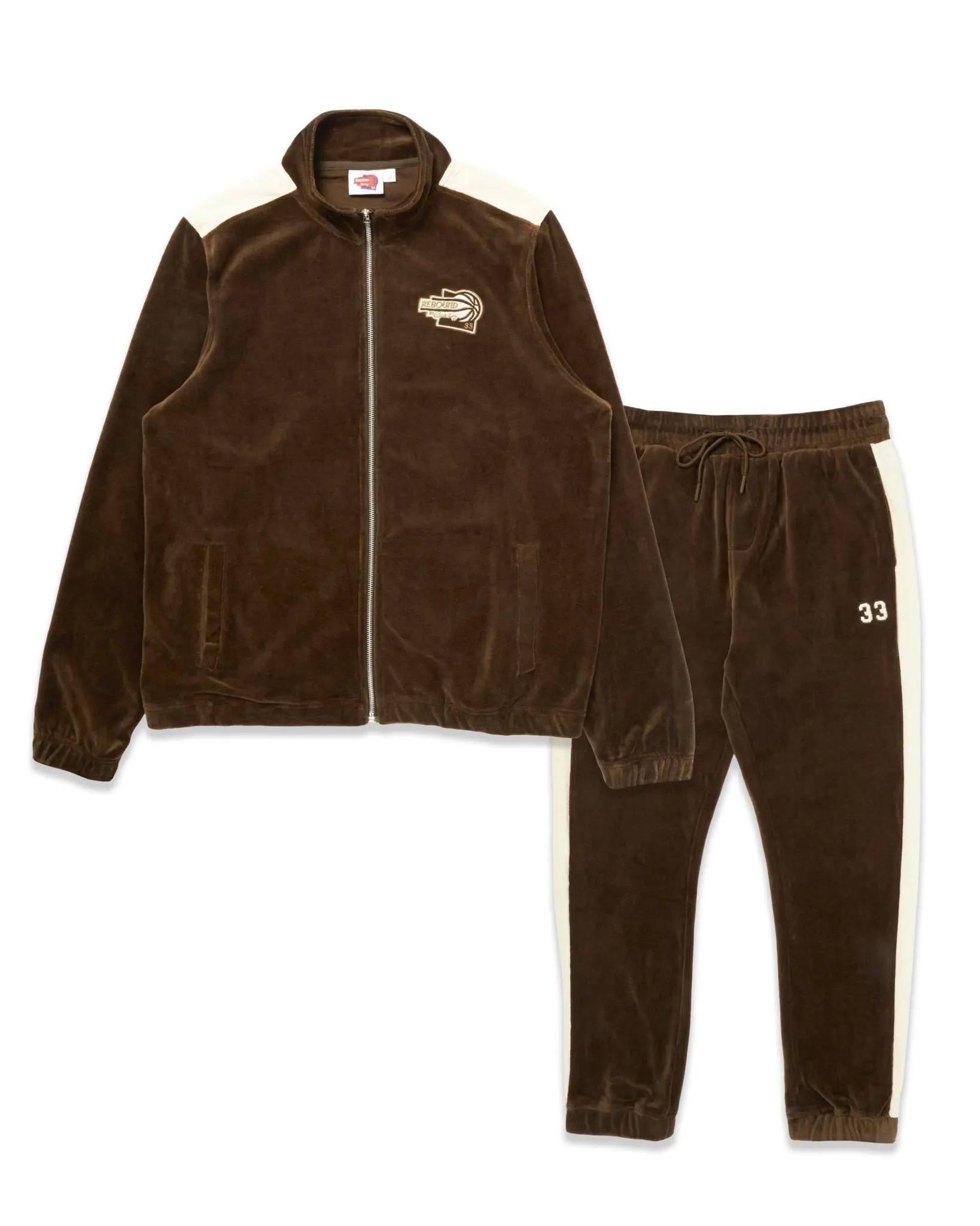Velour Tracksuit Jacket & Pants Brown/Cream