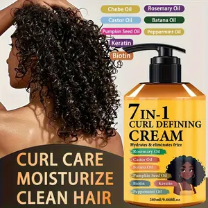 1 Bottle Upgraded 7-in-1 Moroccan Argan Oil Curl Defining Cream - 280ml/9.5oz Long-Lasting Hold, Moisturizing Curl Styling Gel for Wavy & Curly Hair, Frizz Control & Volume, with Rosemary Oil, Keratin & Biotin, Sensitive Scalp Safe