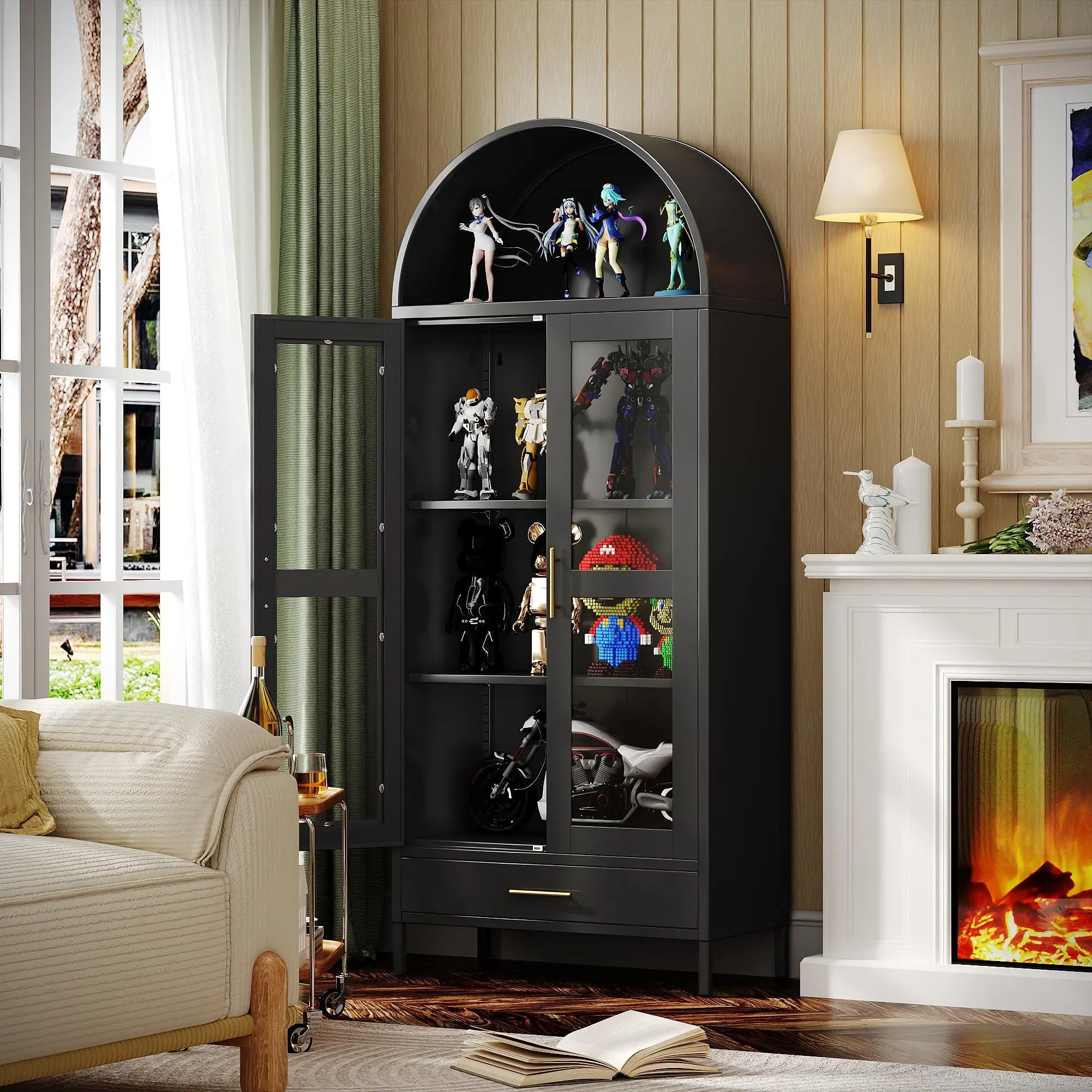 73 Inch Tall Locking Metal Storage Cabinet on Wheels, 2 Door Tool Cabinet with 4 Adjustable Shelves for Pantry Garage Home Office Utility Room, Black