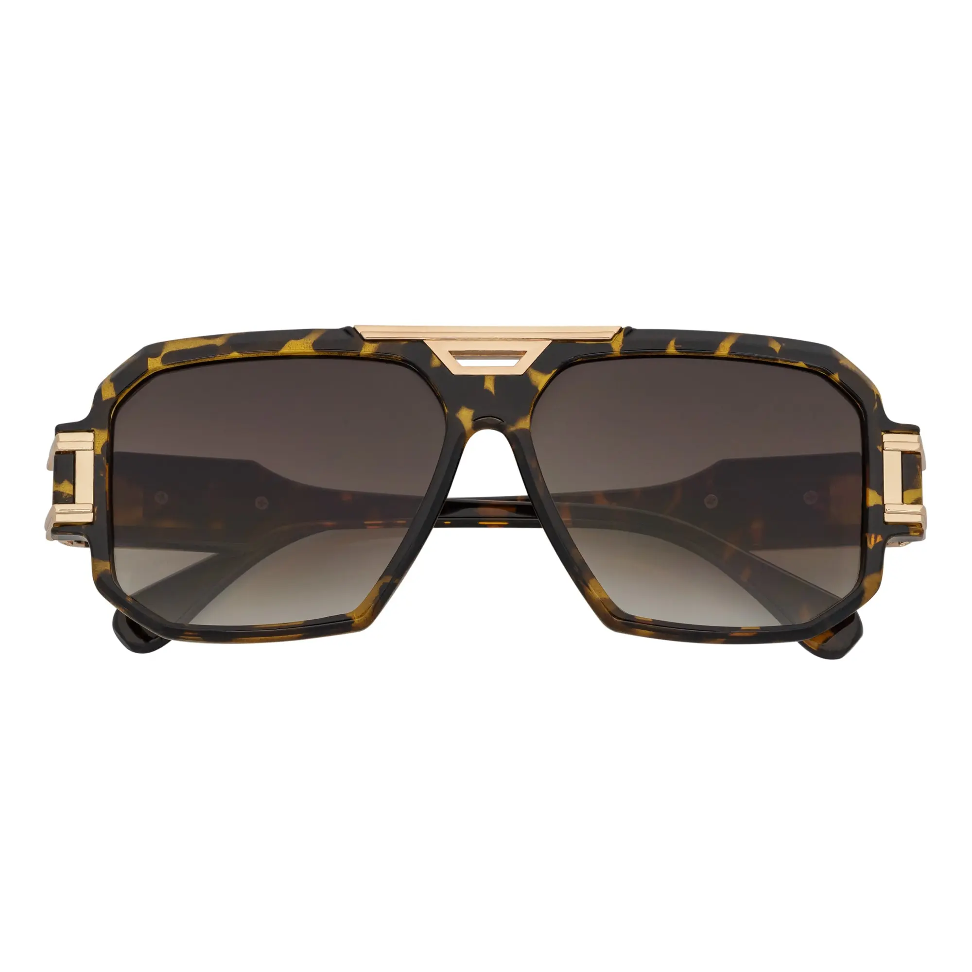 LEGEND Retro Flat Top Square Sunglasses for Male, Brown Tortoise Frame with Amber Fade Lens
