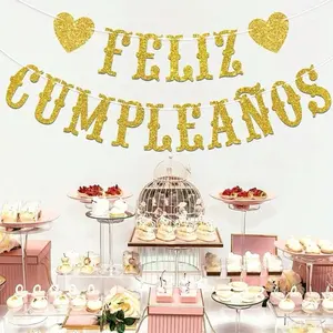 Spanish Happy Birthday To You Banner Black Gold Blue pink Feliz Cumpleaños Theme Party Decoration for Birthday Celebrations