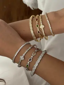 Women's Copper Zirconia Bracelet Set of four, Elegant Daily Wear Jewelry Gift, Fashionable Accessory for Women, Perfect for Any Occasion