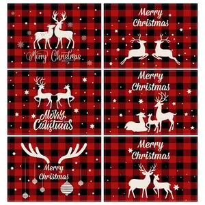 4/6pcs Christmas placemats, snowflake star Christmas ball design dining table anti slip insulation mat, desktop protective plate mat, red black checkered white reindeer pattern Christmas party table decoration placemat, home kitchen table decoration, gift
