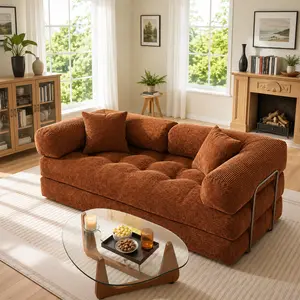 【#TikTokShopDealsforYouDays】80.7" 5-in-1 Convertible Corduroy Sofa Bed, Foldable Floor Couch, Modular Sleeper Loveseat for Living Room/Bedroom, Cloud Comfort No Assembly, Small Space Friendly