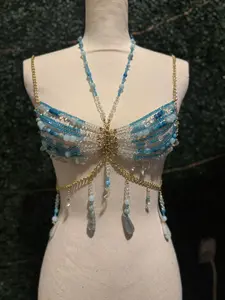 Handmade Beaded Mermaid Goddess Bra Top- Waterfall