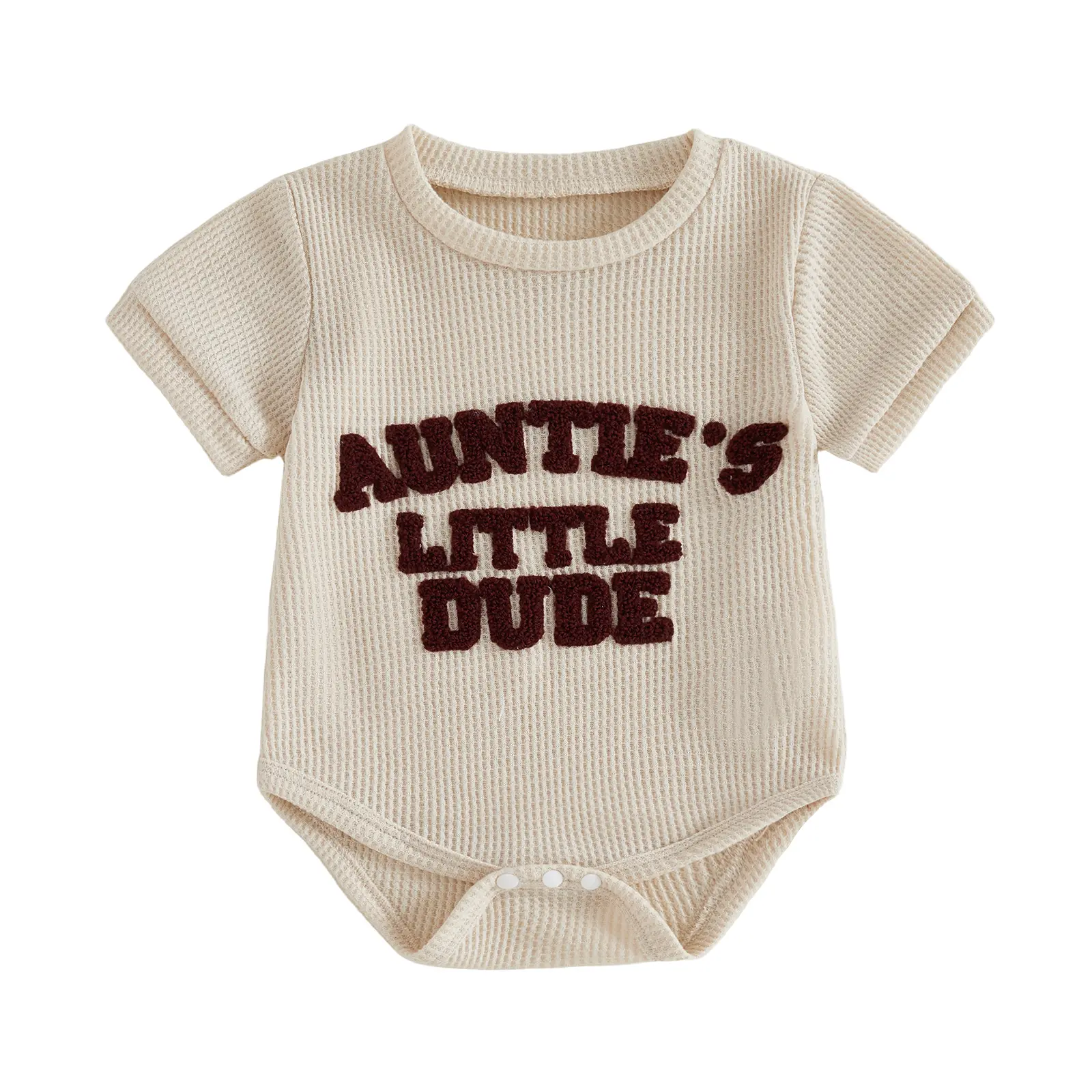 Meihuida Aunties Little Dude Baby Clothes Newborn Boy Summer Outfit Embroidery Letter Bodysuit Short Sleeve Waffle Romper