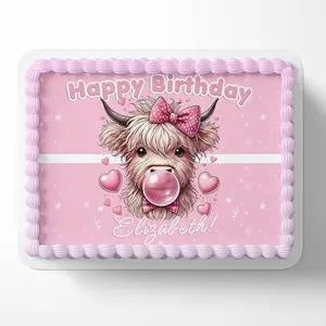 Cow Girls Cute Pink Edible Cake Image Topper Personalized Birthday Cake Banner 1/4 Sheet  Decor