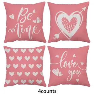 Valentine's Day Themed Cushion Cover, 4 Counts/16pcs Square Pillow Cover without Filler, Decorative Throw Pillowcase for Home Sofa Bed, Bedroom Decor