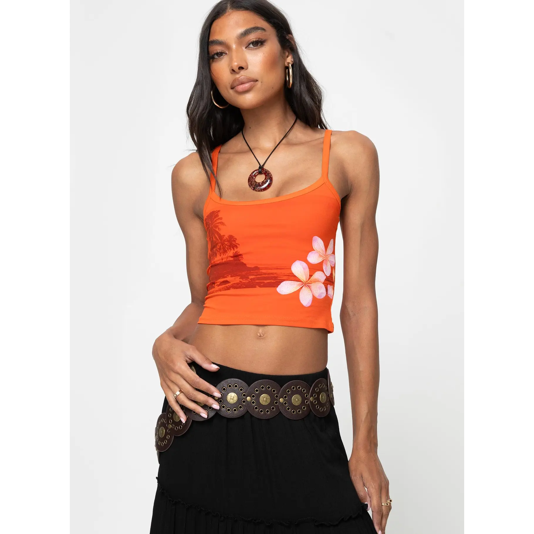 VERSIONOFYOU NEW Tank Bra Top M/ORANGE新品 Orange & White Striped Ribbed Tank Top with Built in Bra – Country