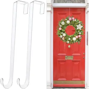 Clear Wreath Hanger Hooks, 15 in, 2 Pack Non Scratch Over The Door Hooks, Fall Halloween Christmas Decorations Indoor Outdoor, Welcome Sign for Front Door Decor