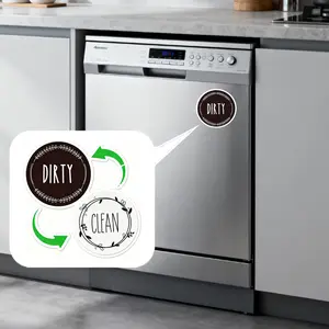 1 pc Double-Sided Dishwasher Magnet Sticker for Renters - Strong Adhesive, Removable Without Residue, Scratch-Resistant, Clean Status Indicator, Essential Rental Dishwasher Decor in Black