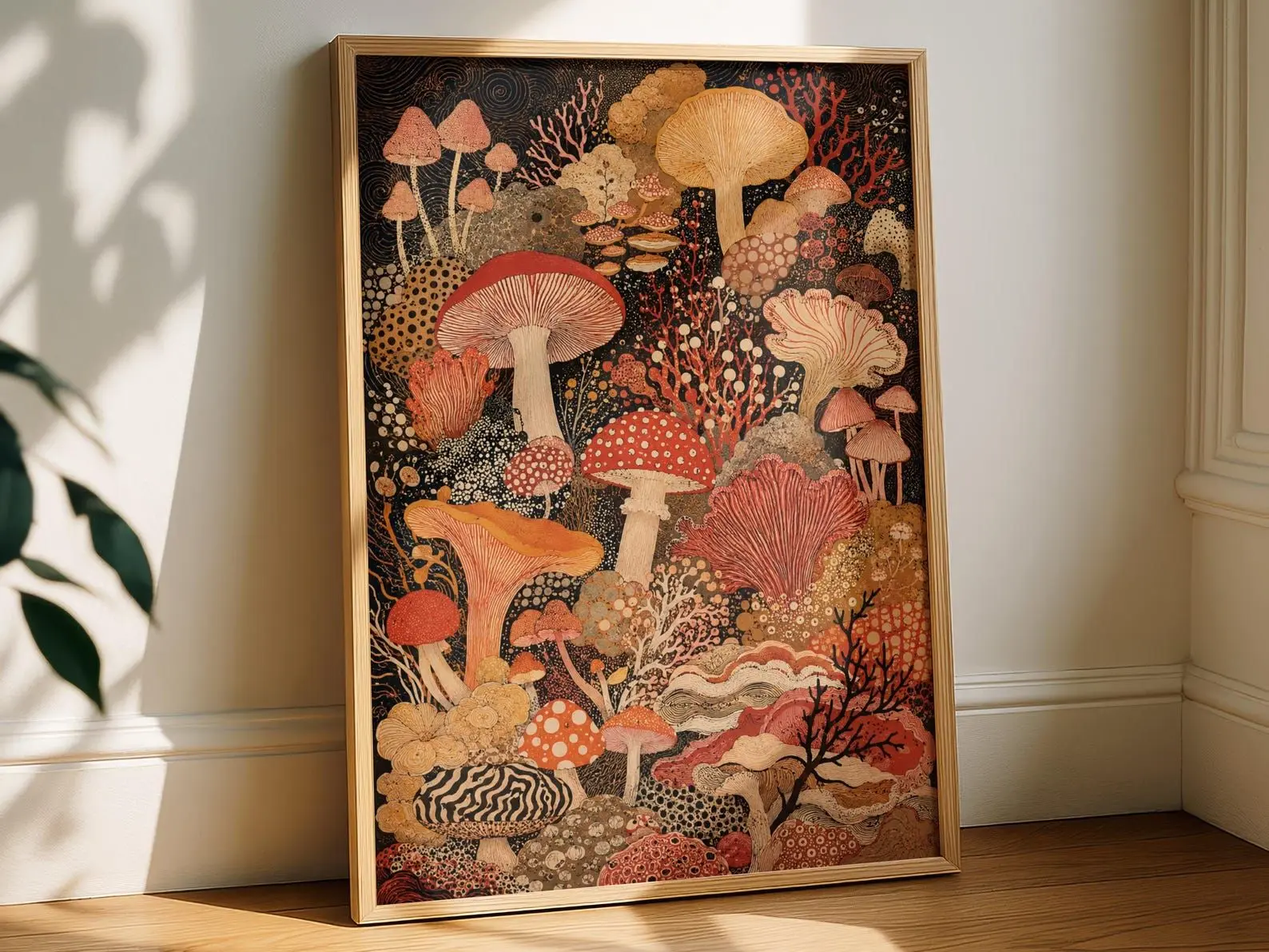 Vintage Mushroom Collection Poster, Botanical Fungi Wall Art Print, Cottagecore Nature Decor