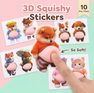 10Pcs 3D Dog & Cat Belly Mochi Squishy Stickers, Stress Relief Fidget, Cute Squeeze Toys for Kids Party Favors, Classroom Gifts, School Rewards, Fun  Gift for Adults & Kids, Silicone Puffy Car Door & Wall Buffers, Valentine's Day & Easter.
