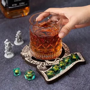 Wooden D&d Dice Cup Mat, Holds 7 Polyhedral Dice, Classic Rpg Dragon Icon, Durable Game Accessory, Perfect Gift for Tabletop Gamers